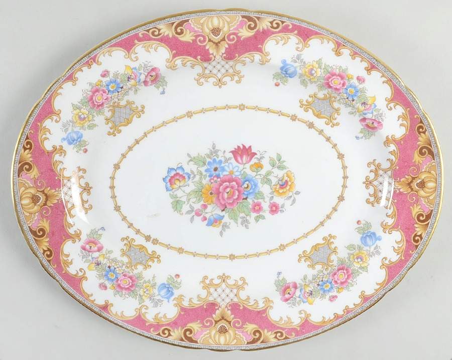 Sheraton Pink (13289, Scalloped) 12" Oval Serving Platter by Shelley-1