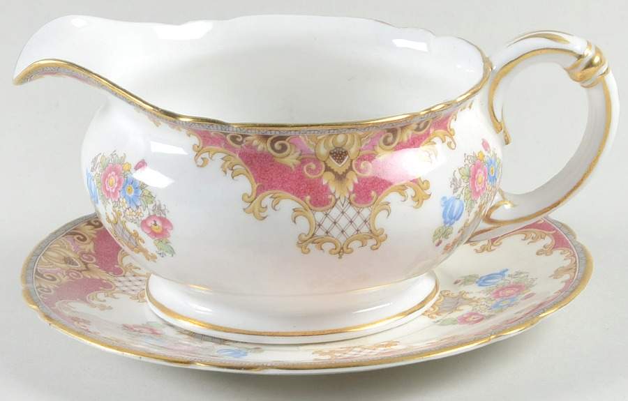 Sheraton Pink (13289, Scalloped) Gravy Boat & Underplate by Shelley-1