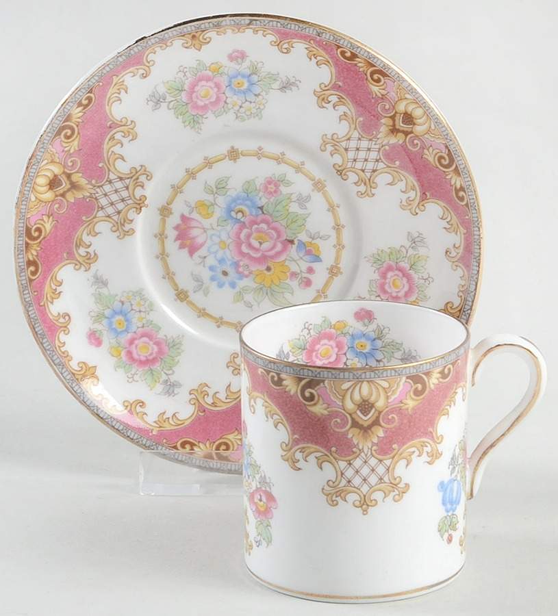 Sheraton Pink (13289, Scalloped) Flat Demitasse Cup & Saucer Set by Shelley-1