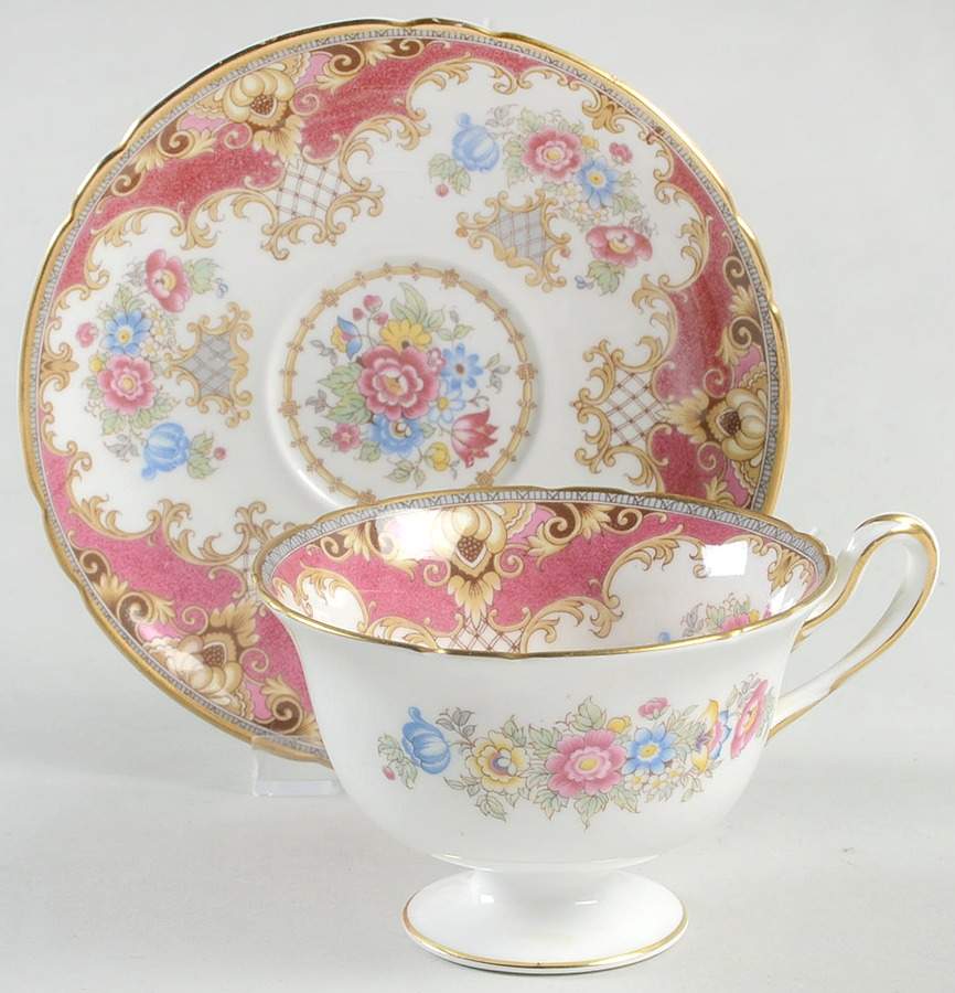 Sheraton Pink (13289, Scalloped) Footed Cup & Saucer Set by Shelley-1