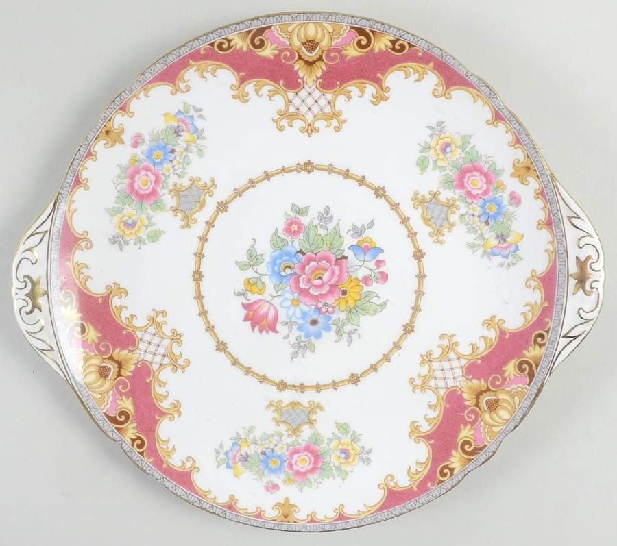 Sheraton Pink (13289, Scalloped) Handled Cake Plate by Shelley-1