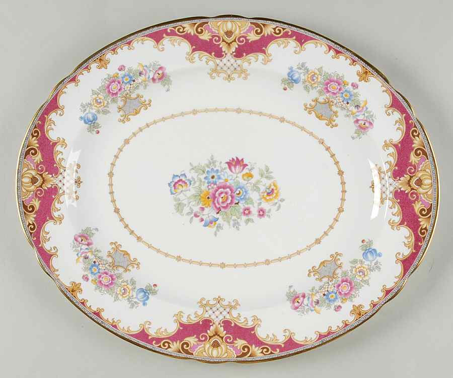 Sheraton Pink (13289, Scalloped) 14" Oval Serving Platter by Shelley-1
