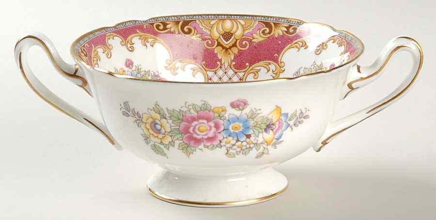 Sheraton Pink (13289, Scalloped) Footed Cream Soup Bowl by Shelley-1