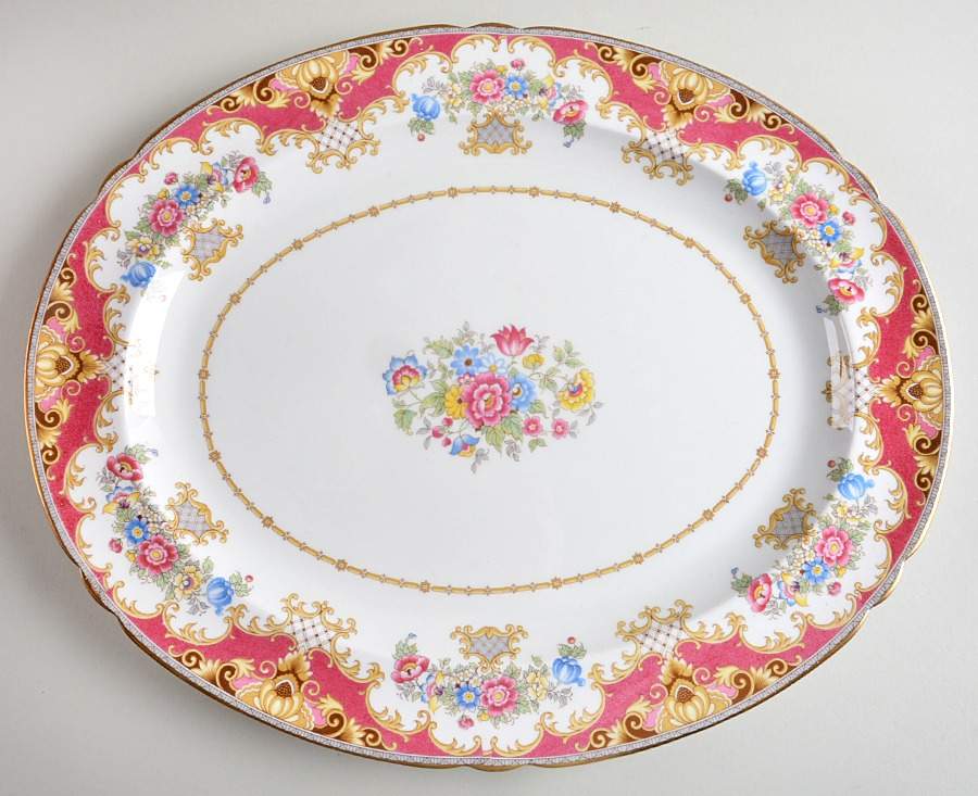 Sheraton Pink (13289, Scalloped) 16" Oval Serving Platter by Shelley-1