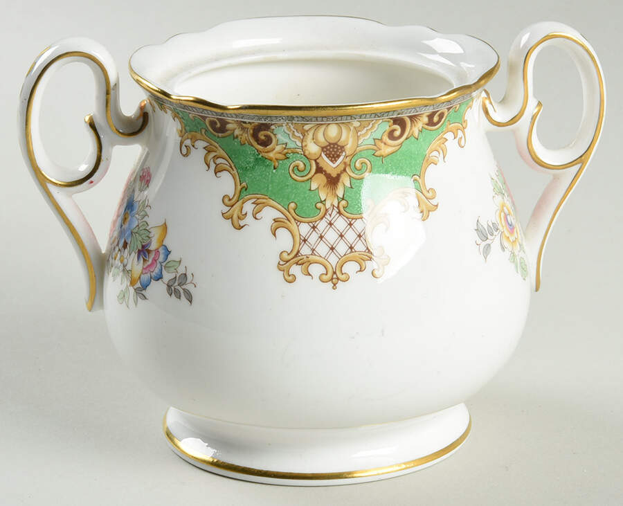 Sheraton Green (Scalloped) Sugar Bowl No Lid by Shelley-1