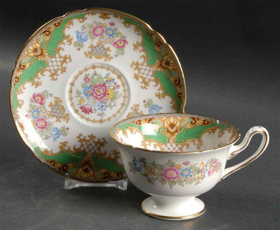 Sheraton Green (Scalloped) Footed Cup & Saucer Set by Shelley-1