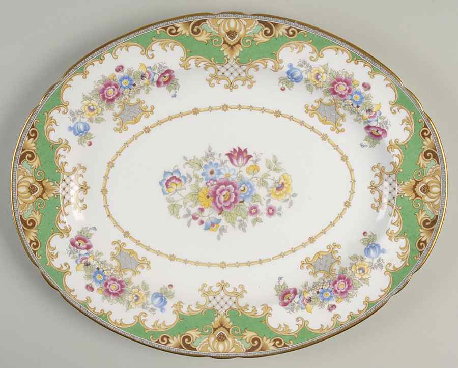 Sheraton Green (Scalloped) 12" Oval Serving Platter by Shelley-1