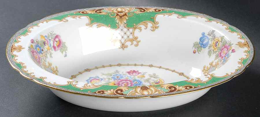 Sheraton Green (Scalloped) 9" Oval Vegetable Bowl by Shelley-1