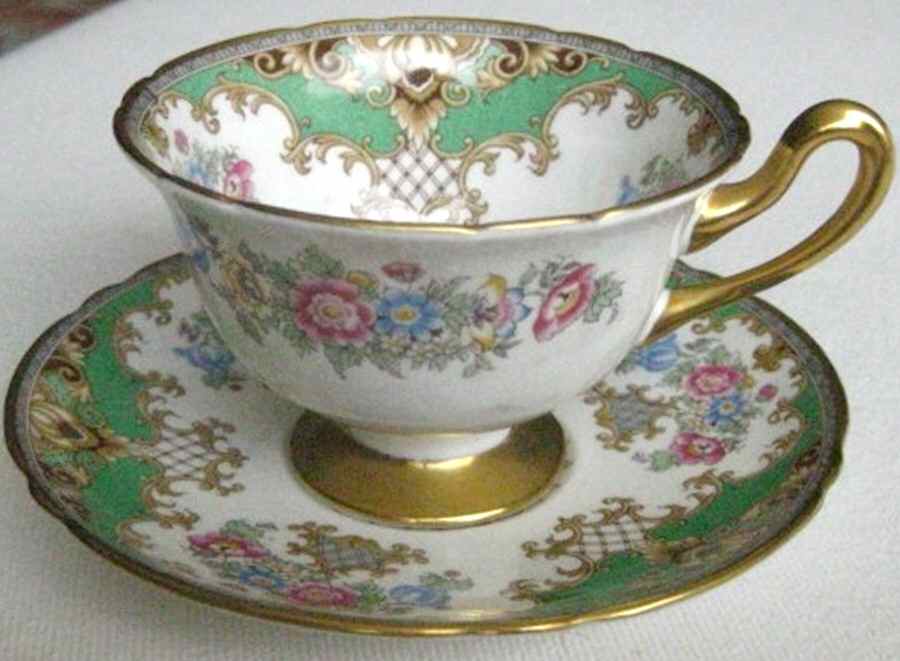 Sheraton Green (Scalloped) Footed Cup & Saucer Set by Shelley-1
