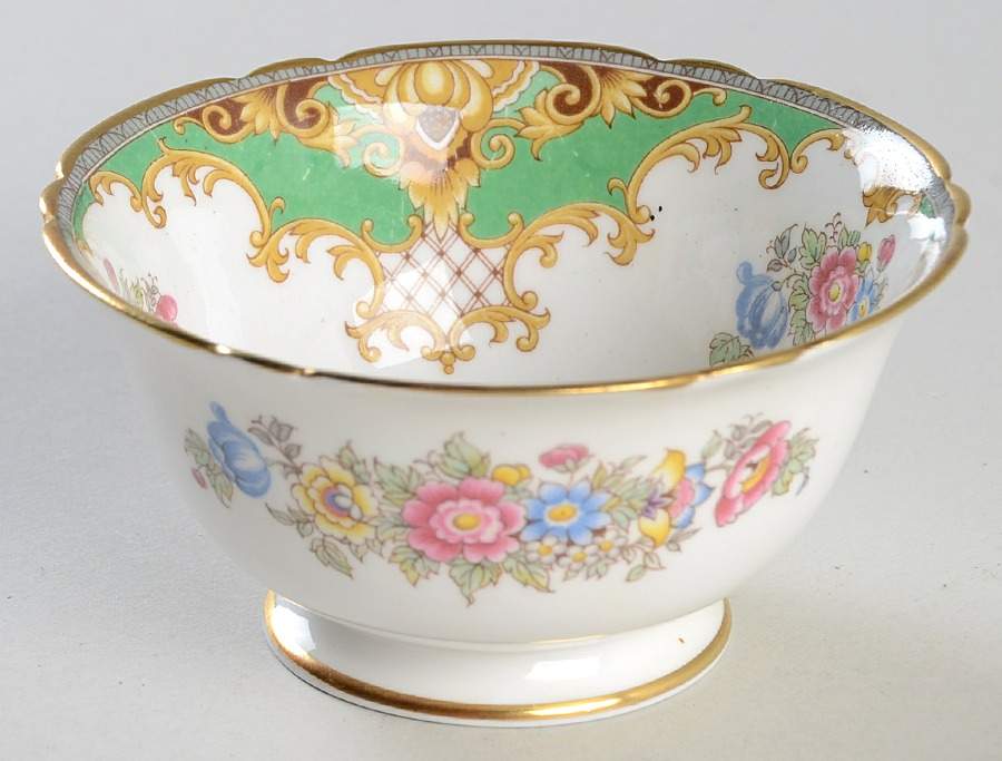 Sheraton Green (Scalloped) Mini Open Sugar Bowl by Shelley-1
