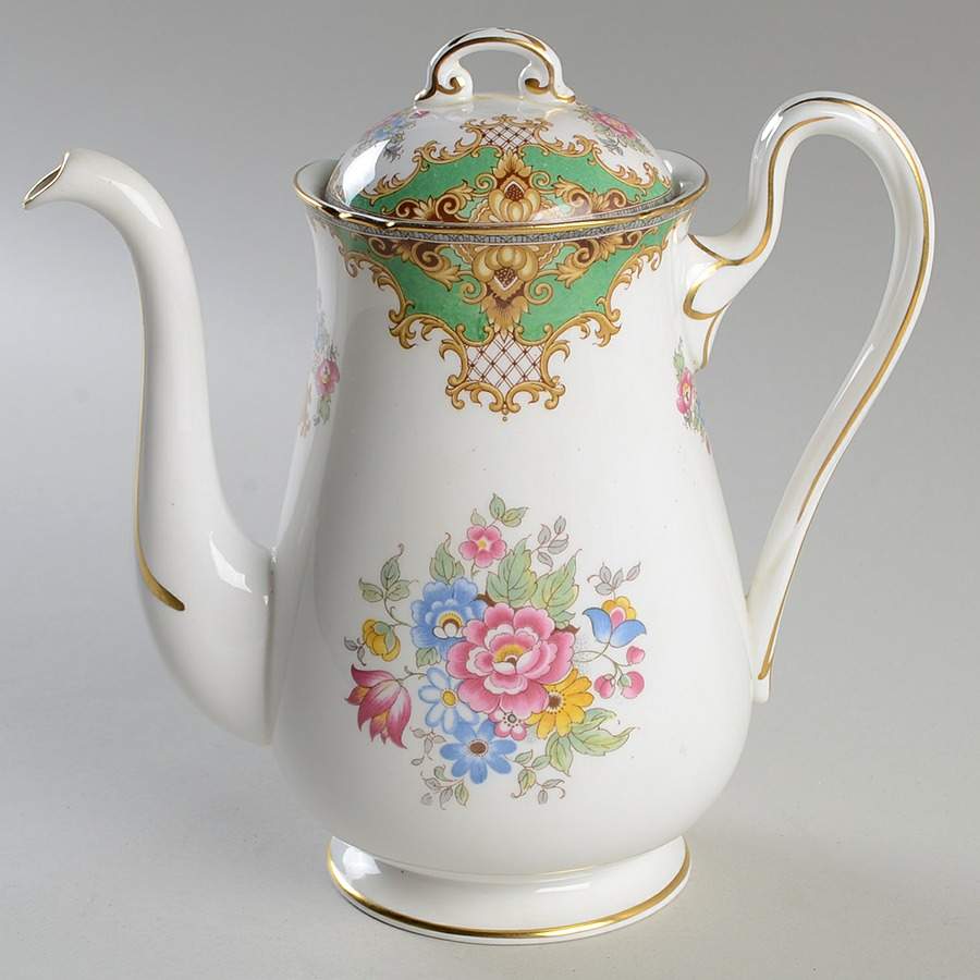 Sheraton Green (Scalloped) Coffee Pot & Lid by Shelley-1