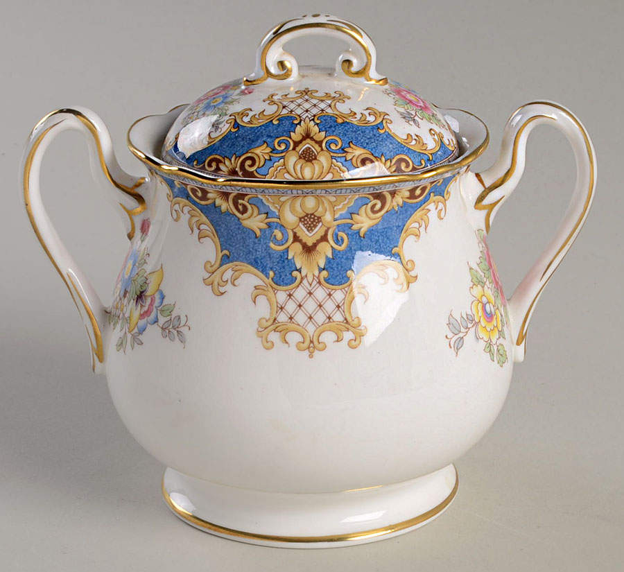 Sheraton Blue (Scalloped) Sugar Bowl & Lid by Shelley-1
