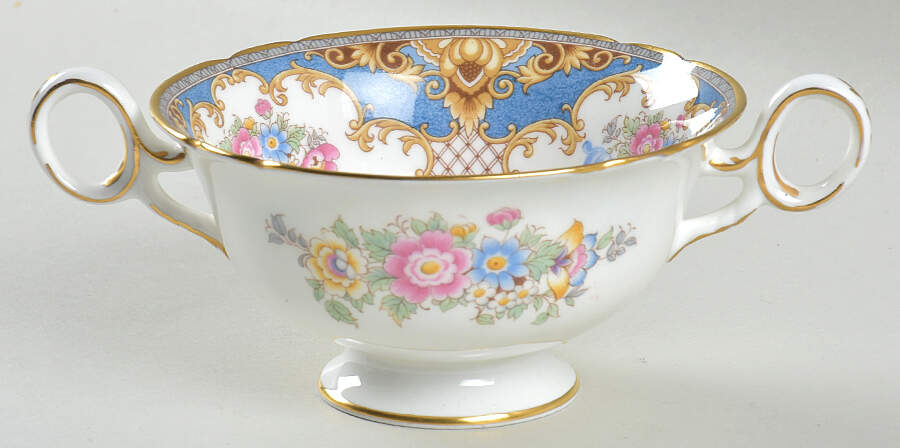 Sheraton Blue (Scalloped) Footed Cream Soup Bowl by Shelley-1