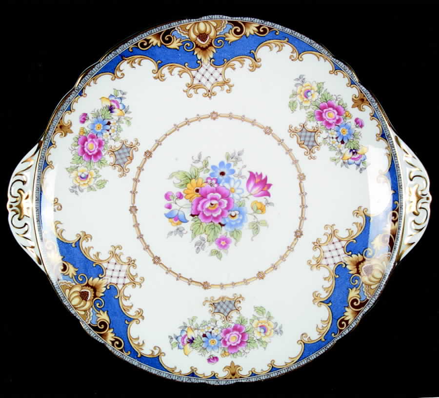 Sheraton Blue (Scalloped) Handled Cake Plate by Shelley-1