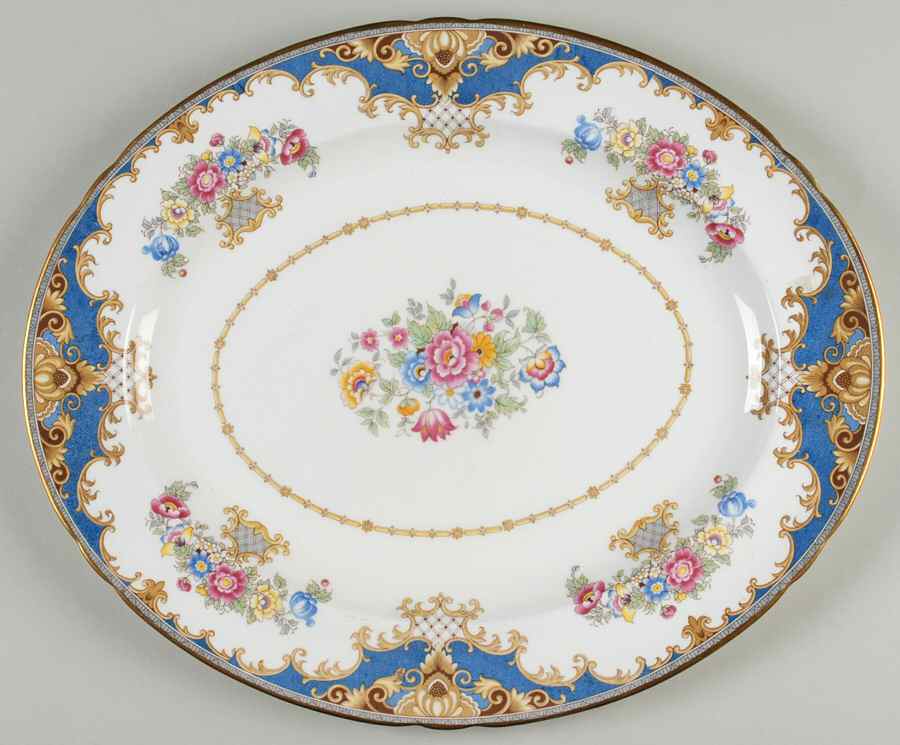 Sheraton Blue (Scalloped) 14" Oval Serving Platter by Shelley-1