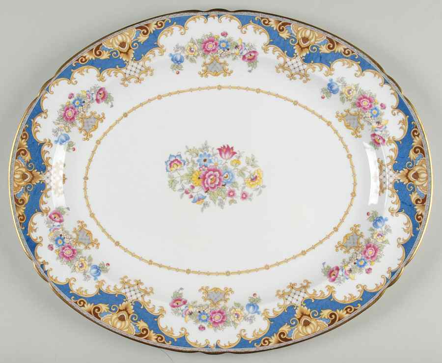 Sheraton Blue (Scalloped) 16" Oval Serving Platter by Shelley-1