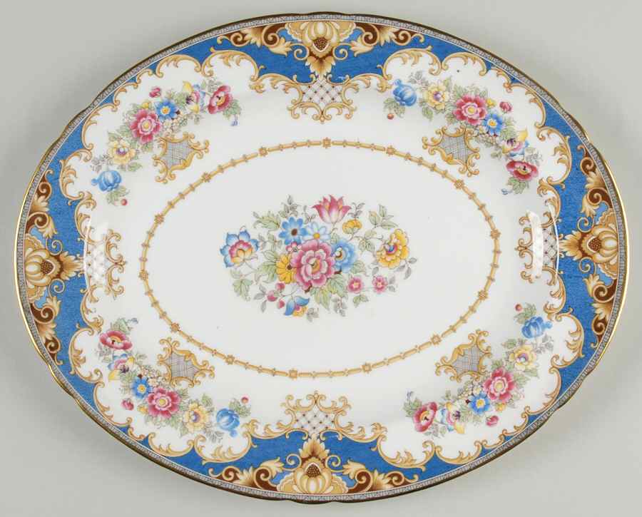 Sheraton Blue (Scalloped) 12" Oval Serving Platter by Shelley-1