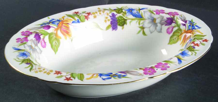 Spring Bouquet (Gainsborough, Scalloped) 9" Oval Vegetable Bowl by Shelley-1
