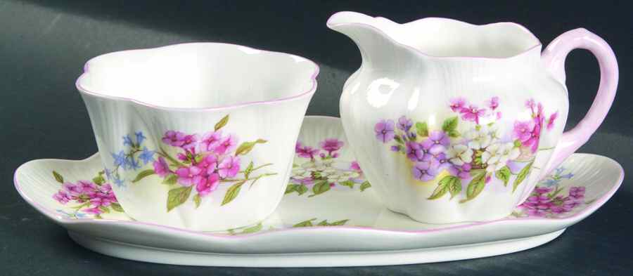 Stocks (Dainty Shape) Mini Creamer & Open Sugar with Tray by Shelley-1