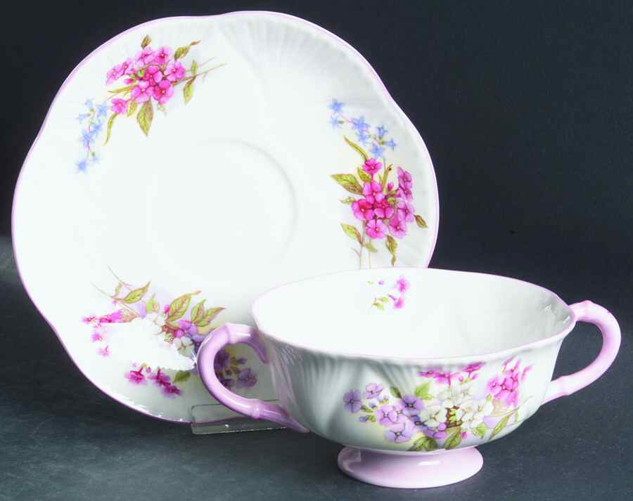 Stocks (Dainty Shape) Footed Cream Soup Bowl & Saucer Set by Shelley-1