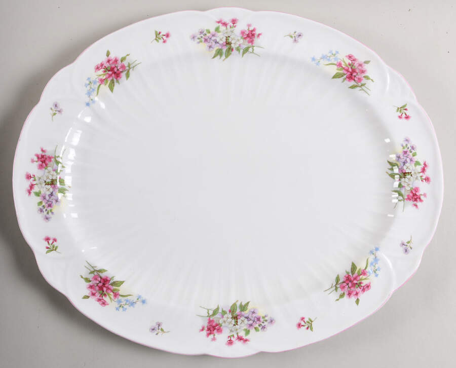 Stocks Pink (Oleander Shape) 16" Oval Serving Platter by Shelley-1