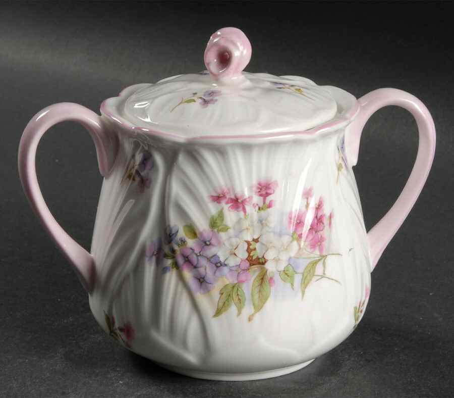 Stocks Pink (Oleander Shape) Sugar Bowl & Lid by Shelley-1
