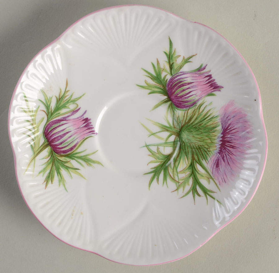 Thistle (Dainty, Pink, Pink Trim) Saucer for Demitasse Cup by Shelley-1