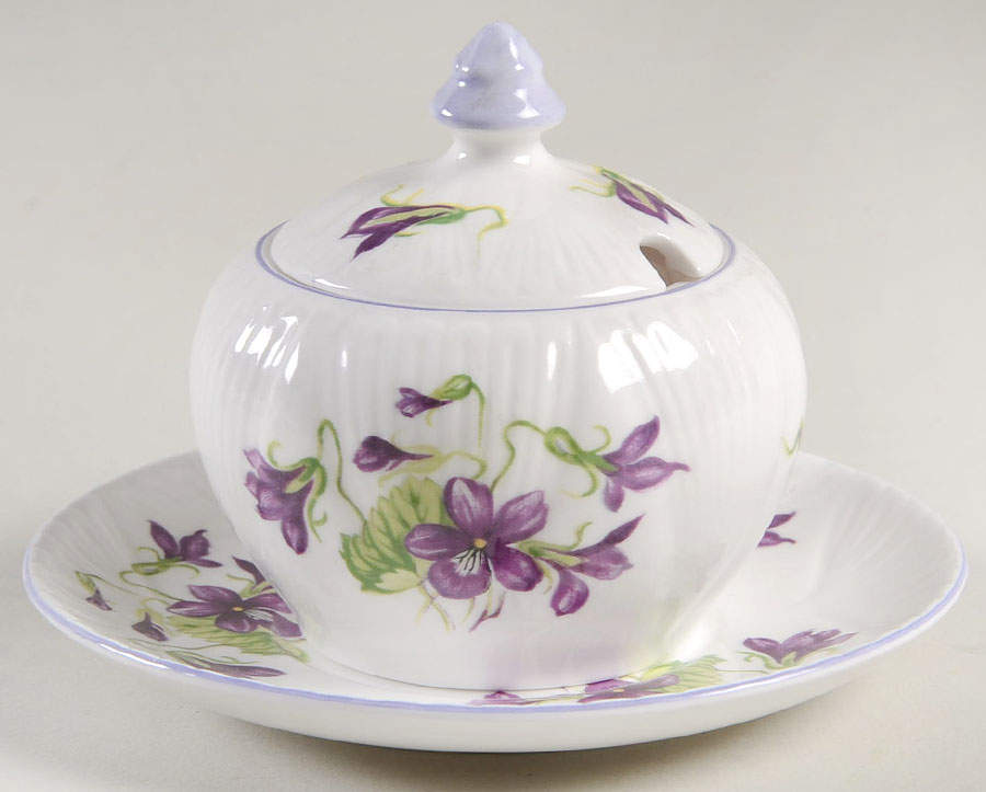 Violets (Dainty) Mustard & Lid with Underplate by Shelley-1