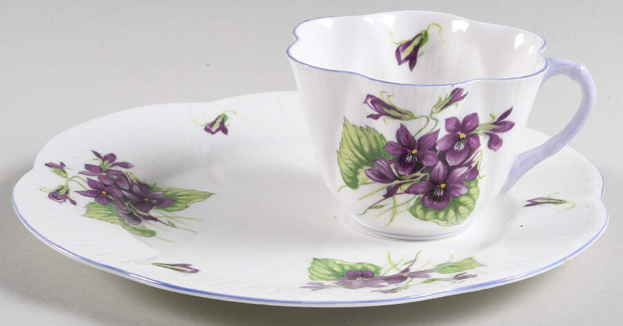 Violets (Dainty) Snack Plate & Cup Set by Shelley-1