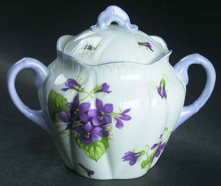 Violets (Dainty) Sugar Bowl & Lid by Shelley-1
