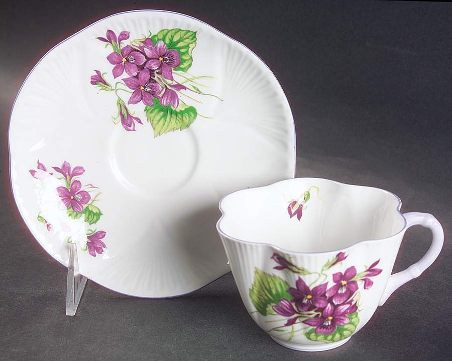 Violets (Dainty) Flat Cup & Saucer Set by Shelley-1