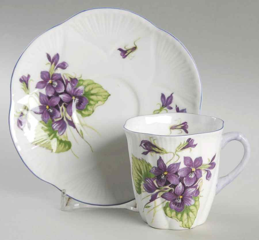 Violets (Dainty) Flat Demitasse Cup & Saucer Set by Shelley-1