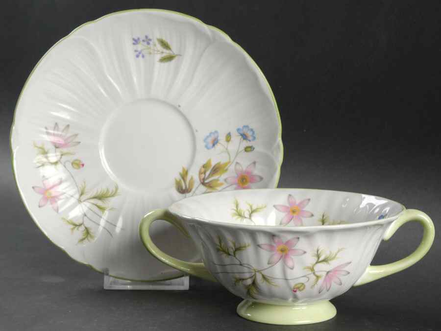 Wild Anemone Footed Cream Soup Bowl & Saucer Set by Shelley-1