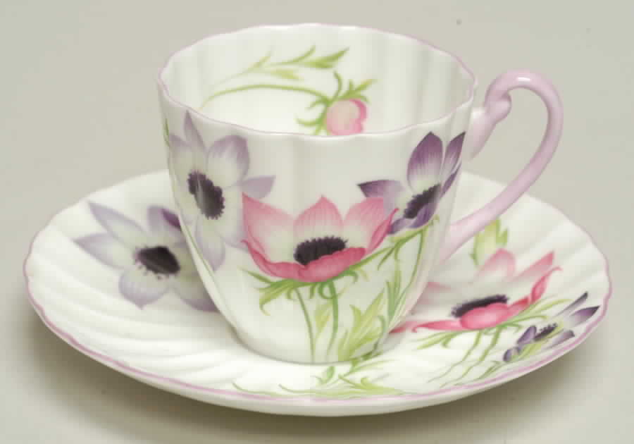 Wind Flowers Flat Demitasse Cup & Saucer Set by Shelley-1