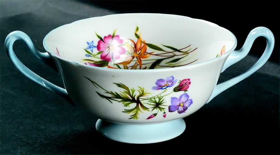 Wild Flowers (Gainsborough) Footed Cream Soup Bowl by Shelley-1