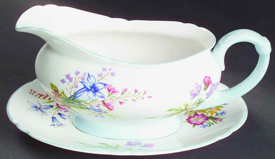 Wild Flowers (Gainsborough) Gravy Boat & Underplate by Shelley-1