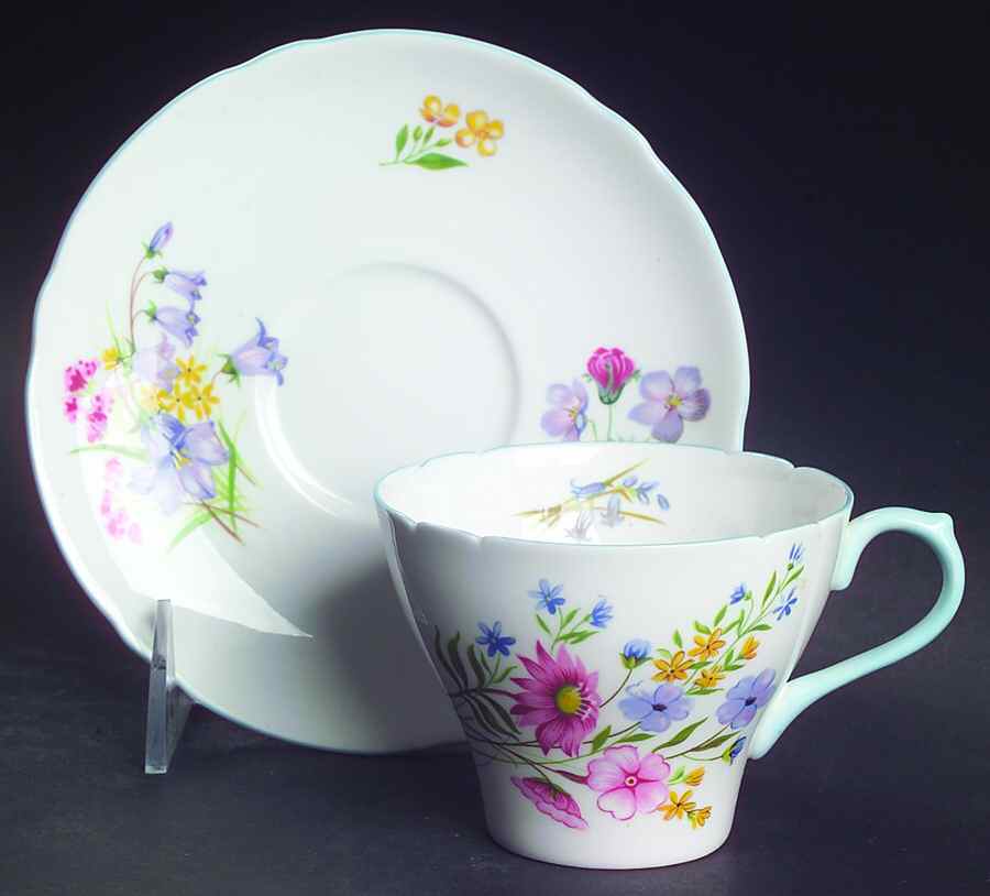 Wild Flowers (Gainsborough) Flat Cup & Saucer Set by Shelley-1