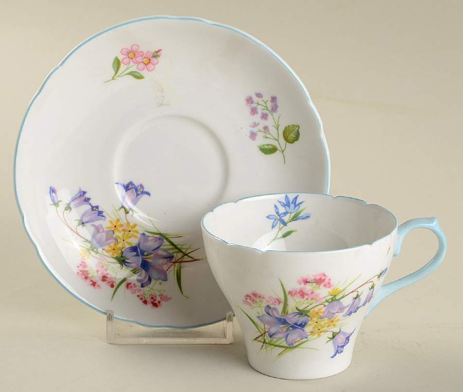 Wild Flowers (Gainsborough) Flat Demitasse Cup & Saucer Set by Shelley-1