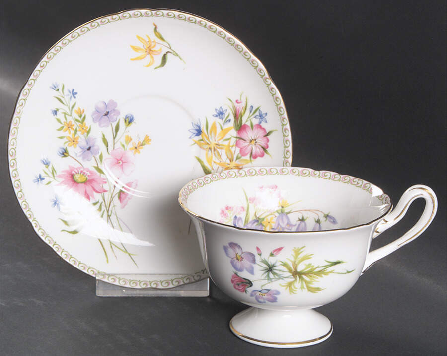 Wild Flowers (Gainsborough) Footed Cup & Saucer Set by Shelley-1
