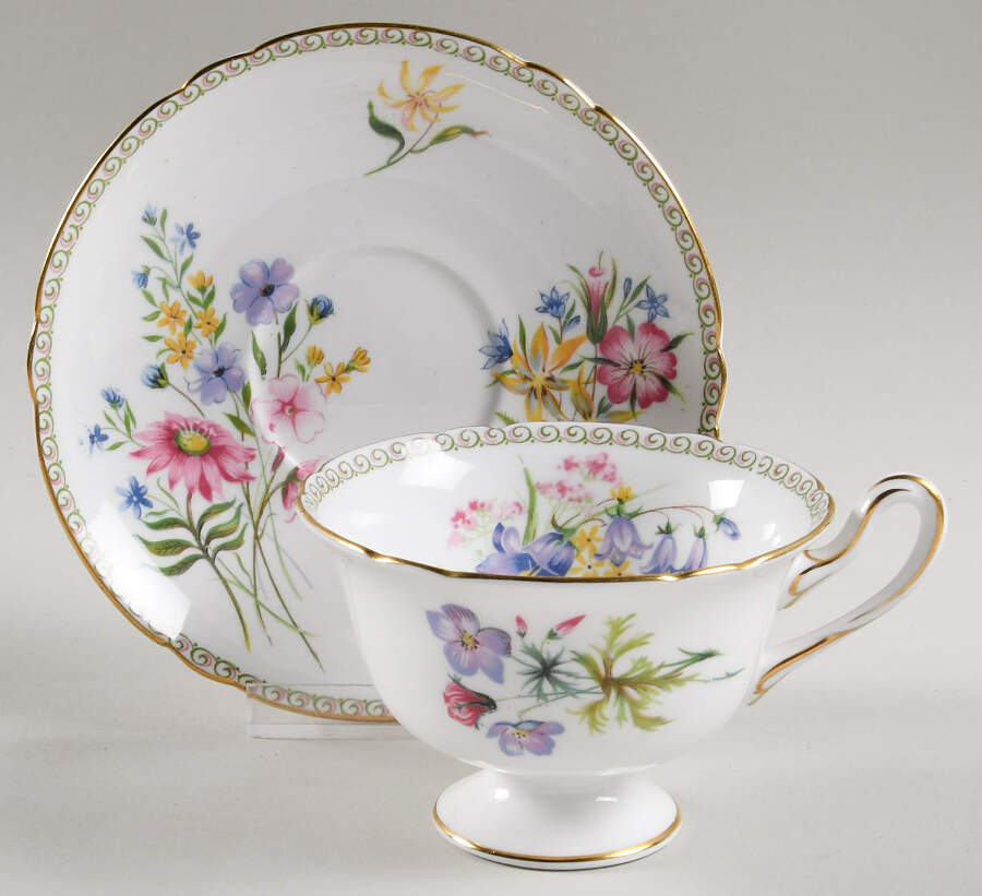 Wild Flowers (Gainsborough) Footed Cup & Saucer Set by Shelley-1