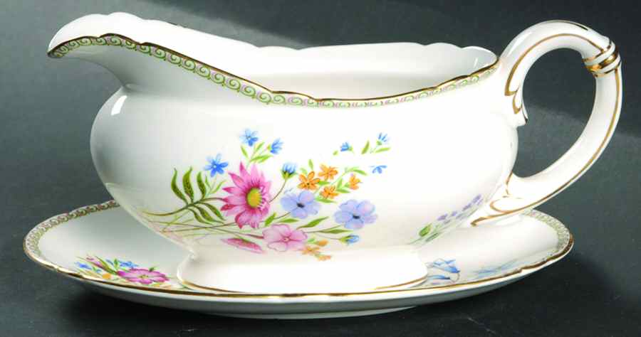 Wild Flowers (Gainsborough) Gravy Boat & Underplate by Shelley-1