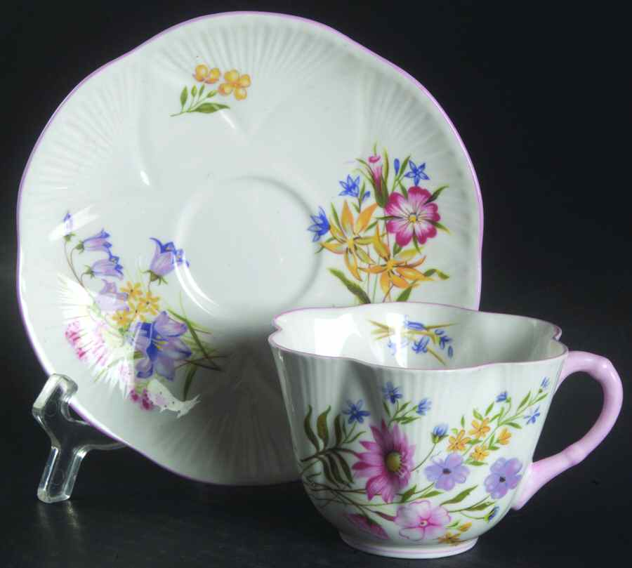 Wild Flowers (Dainty) Flat Cup & Saucer Set by Shelley-1