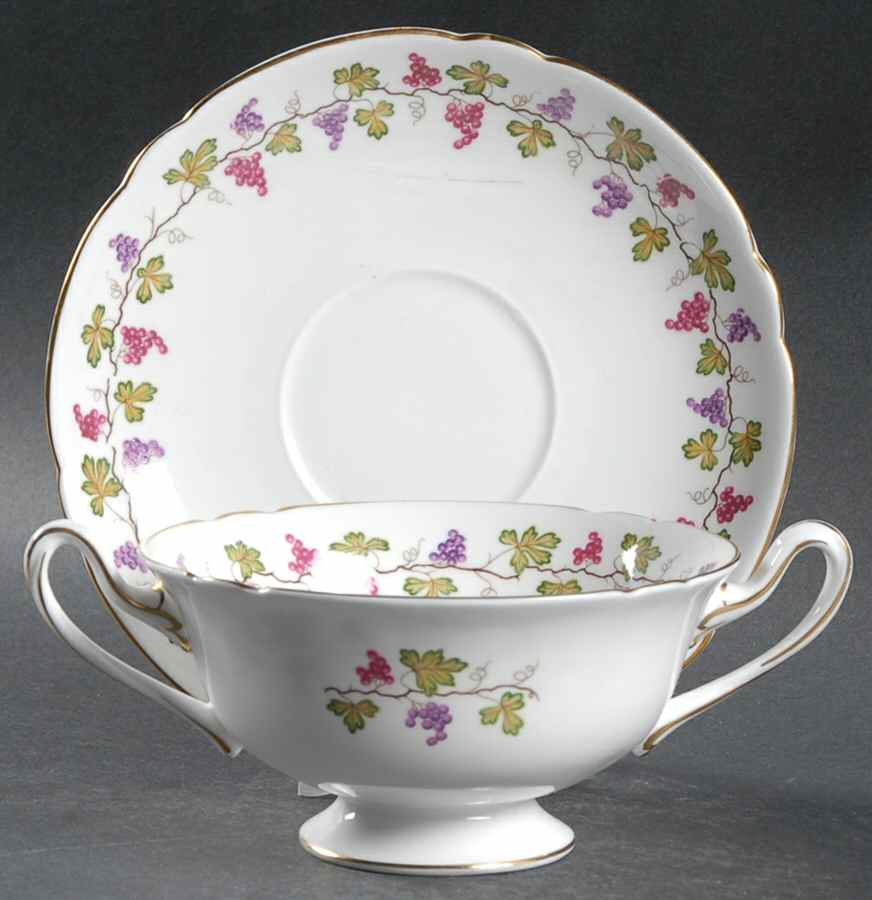 Wine Grape Footed Cream Soup Bowl & Saucer Set by Shelley-1