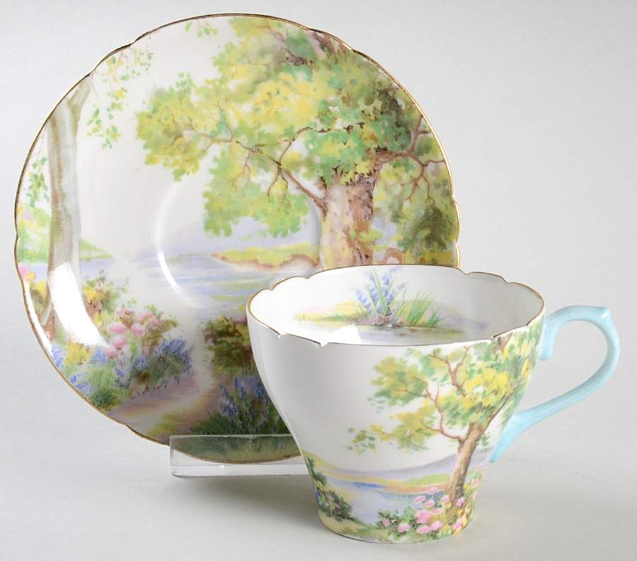 Woodland Flat Demitasse Cup & Saucer Set by Shelley-1
