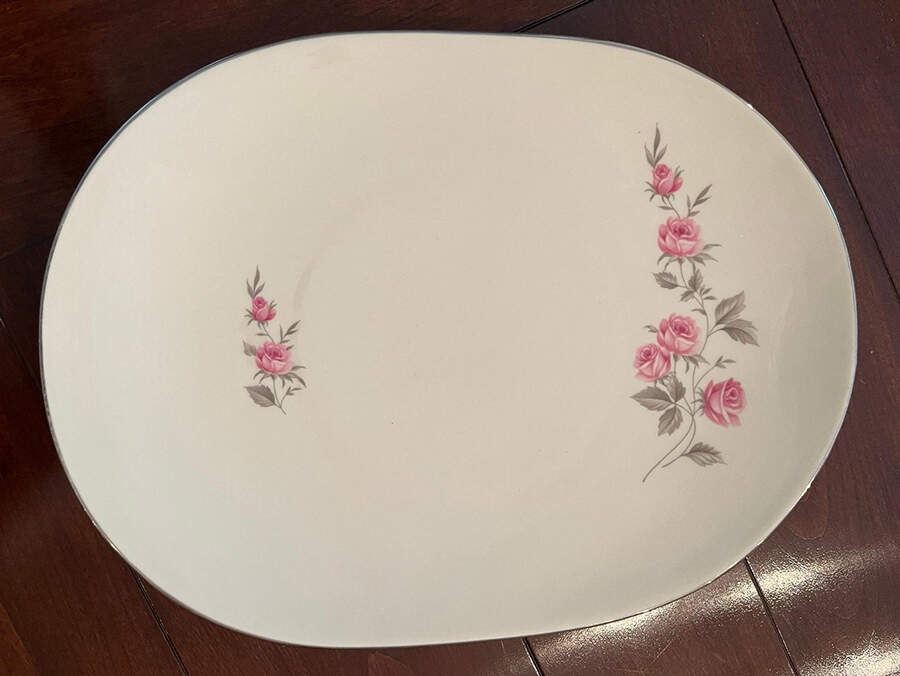 Amourette 12" Oval Serving Platter by Shenango-1