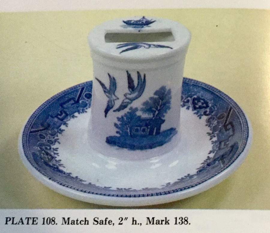 Blue Willow Blue Ashtray with Attached Match Holder by Shenango-1