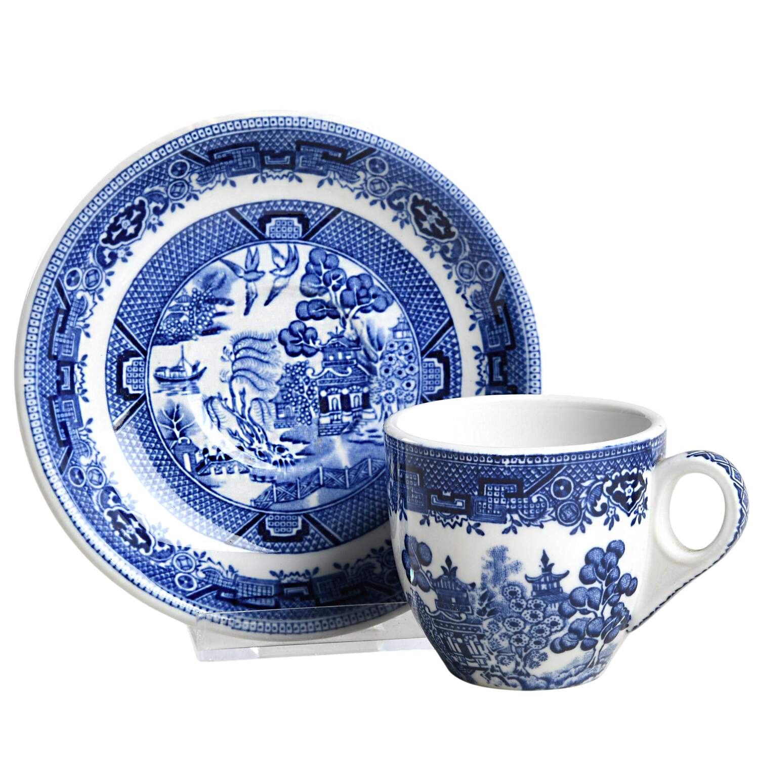 Blue Willow Blue Flat Demitasse Cup & Saucer Set by Shenango-1