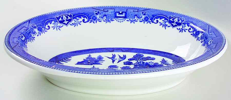 Blue Willow Blue 12" Oval Vegetable Bowl by Shenango-1
