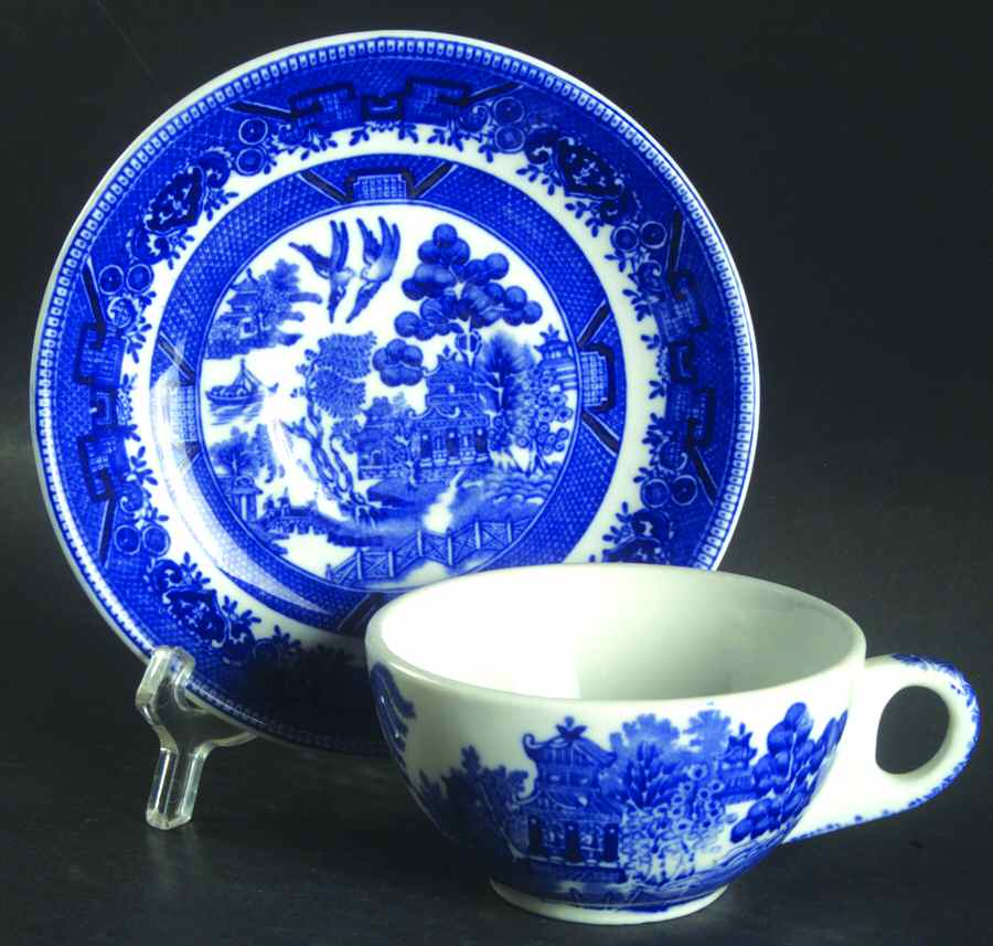 Blue Willow Blue Flat Cup & Saucer Set by Shenango-1