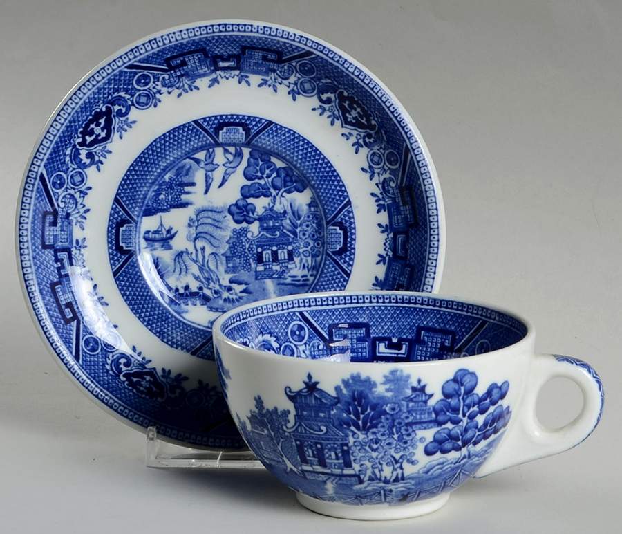Blue Willow Blue Flat Cup & Saucer Set by Shenango-1